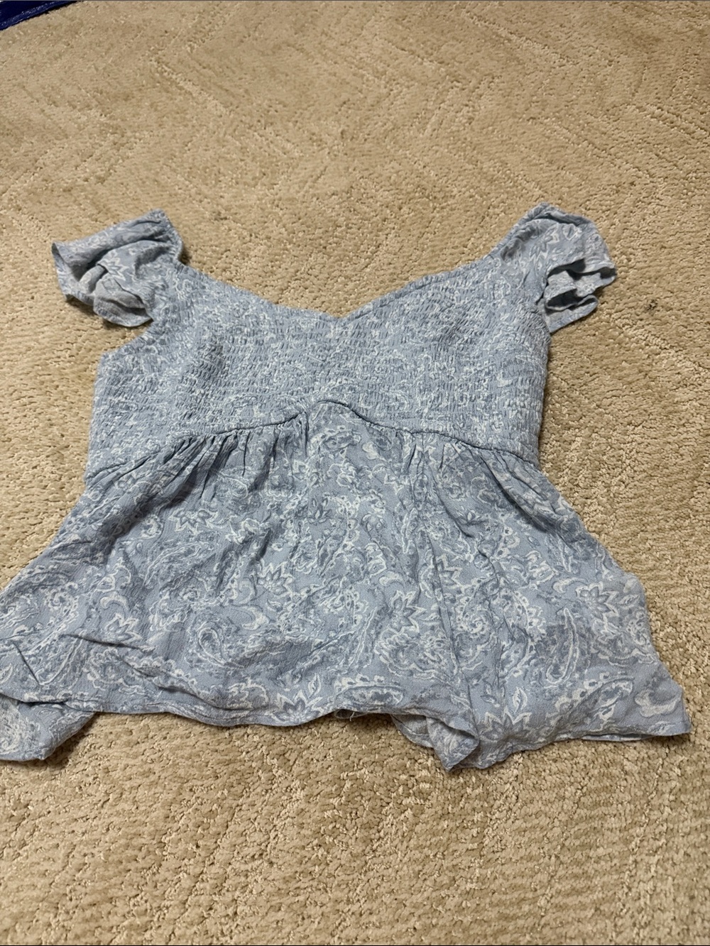 Hollister Light Blue Floral Smocked Peplum Top